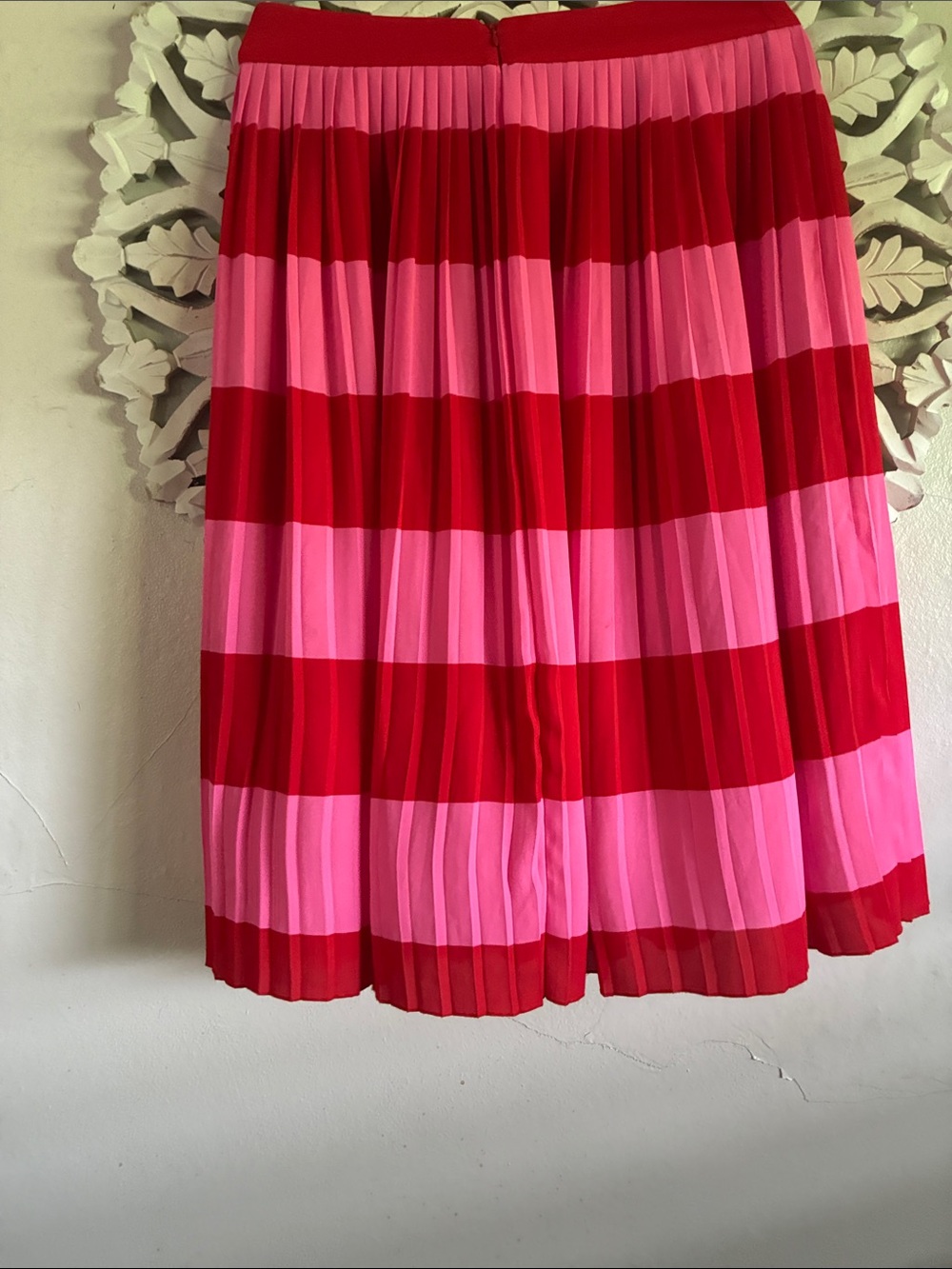 J. Crew Red and Pink Striped Pleated Midi Skirt - Picture 2 of 3